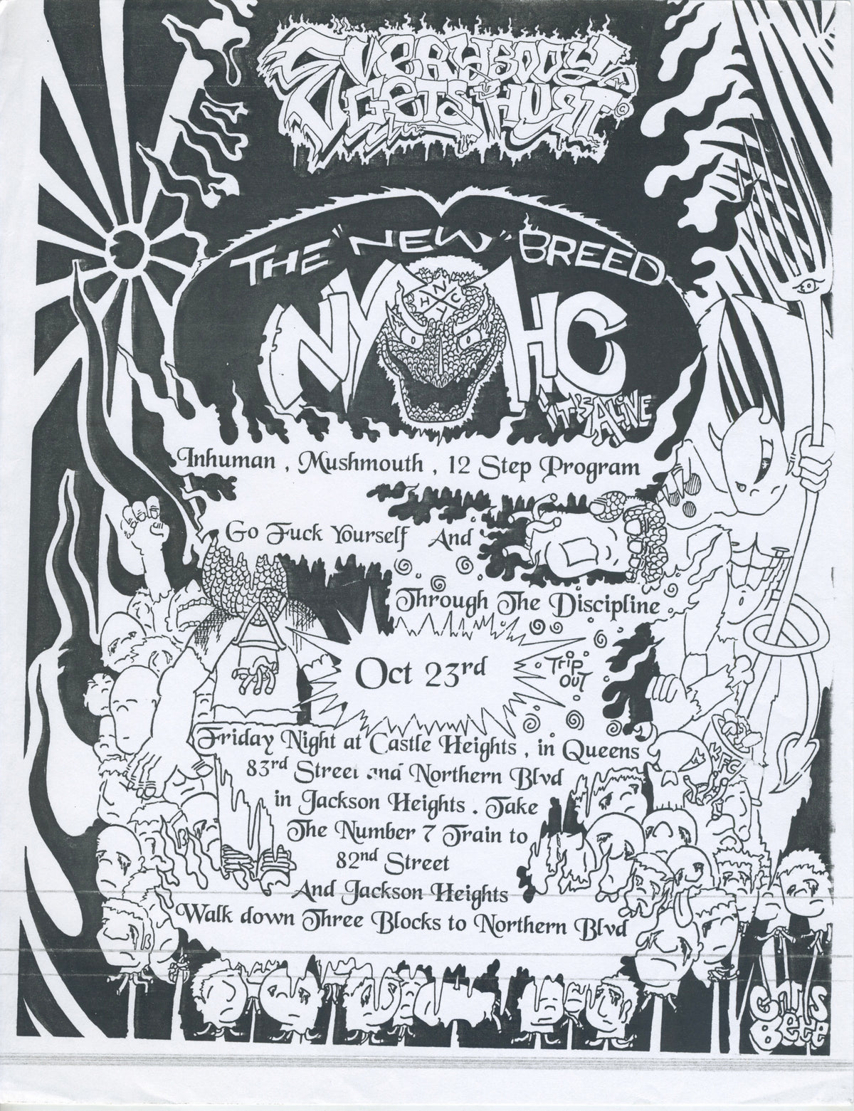 Vintage Everybody Gets Hurt &quot;The New Breed&quot; Castle Heights Show Flyer