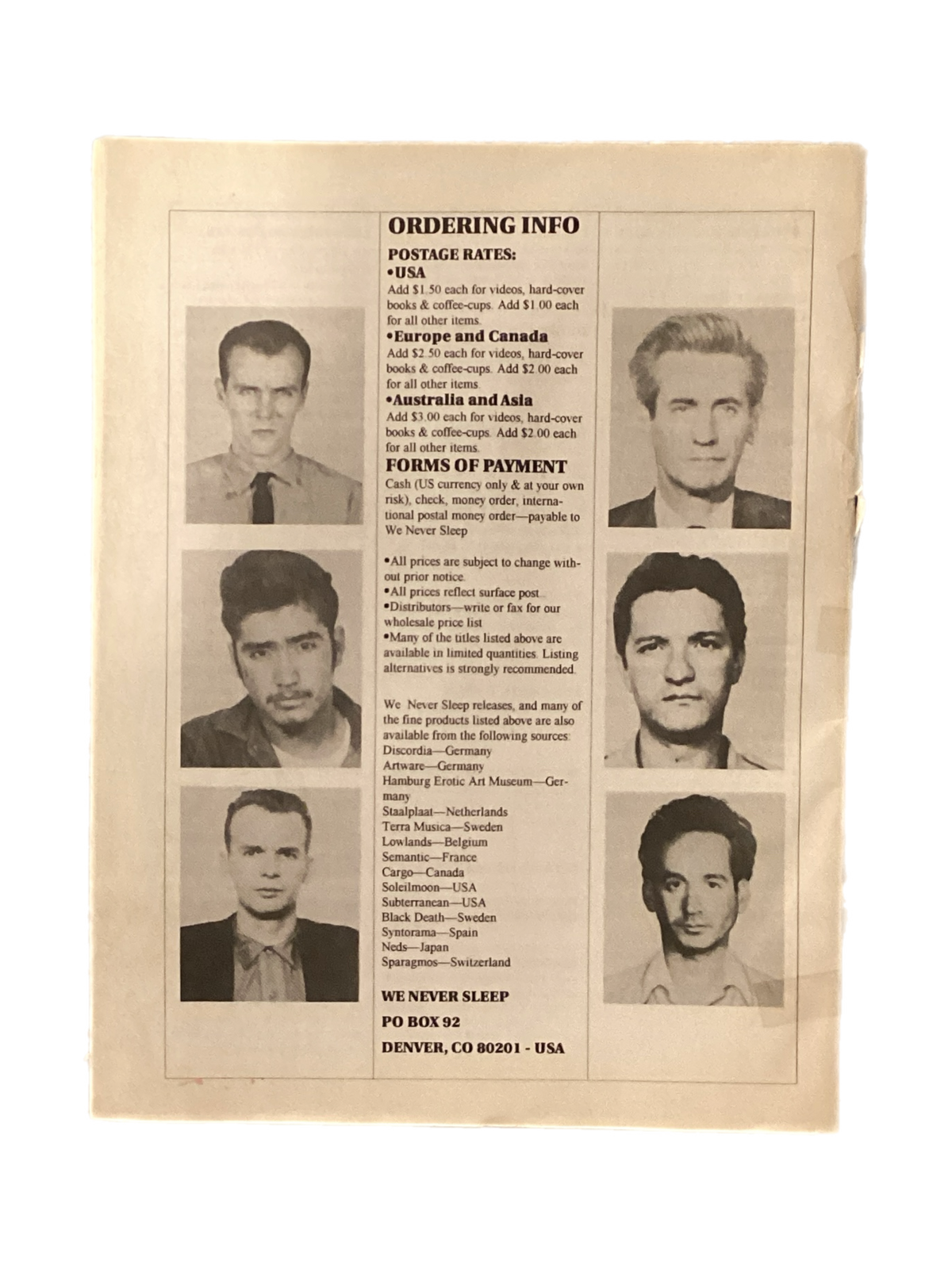 Vintage We Never Sleep "Dispatch Eleven" Label and Distro Catalog