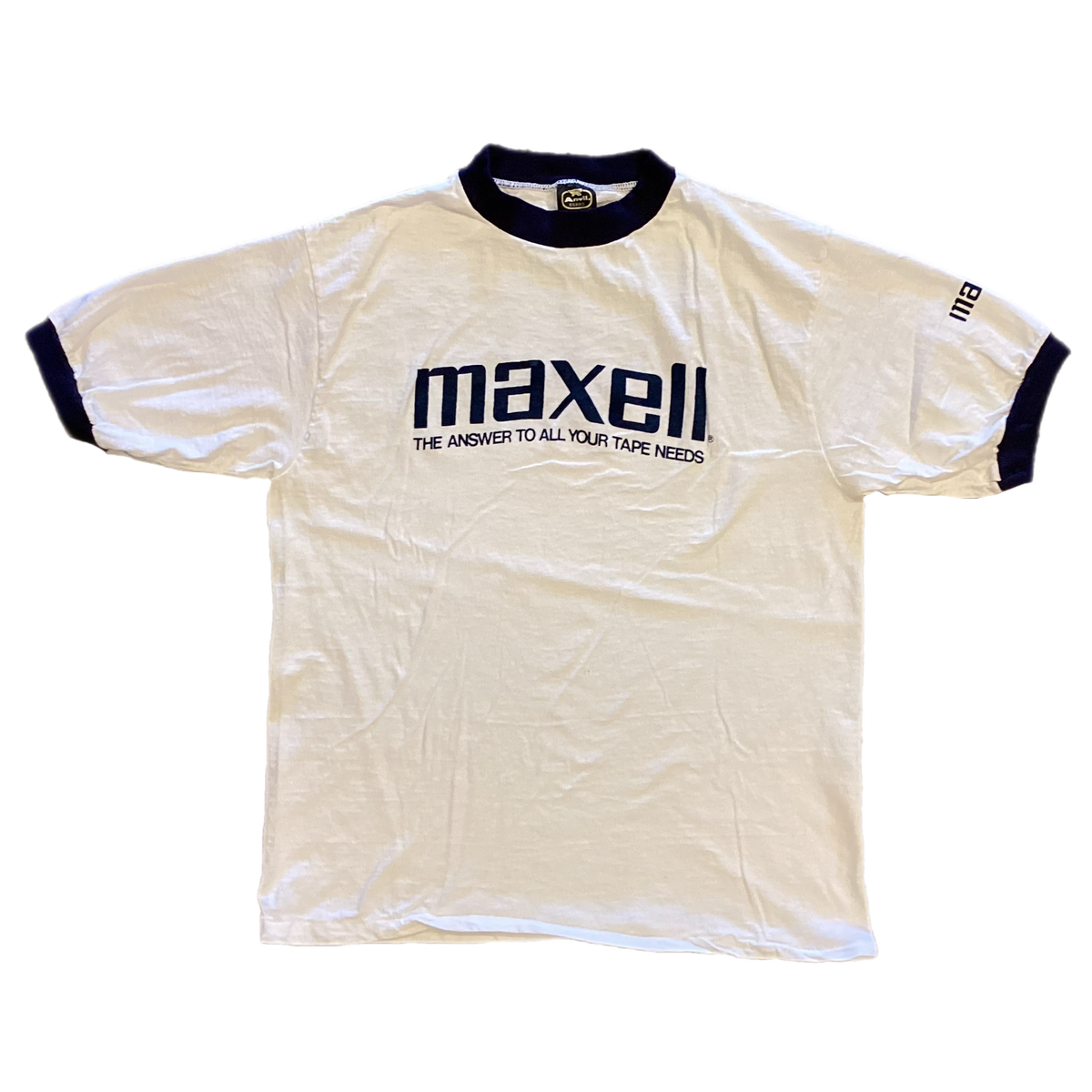 Vintage Maxell &quot;The Answer To All Your Tape Needs&quot; Downtown Oshkosh Ringer Shirt