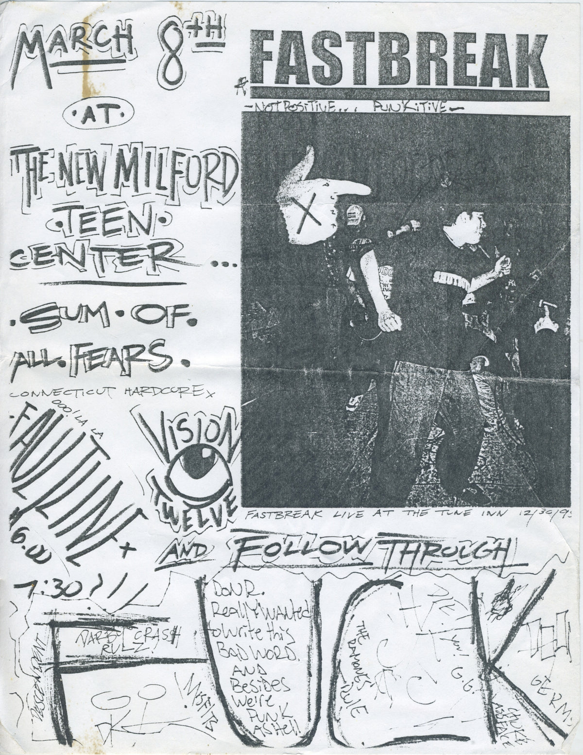 Vintage Fastbreak Sum Of All Fears Faultline Vision Twelve Follow Through &quot;The New Milford Teen Center&quot; CTHC Show Flyer