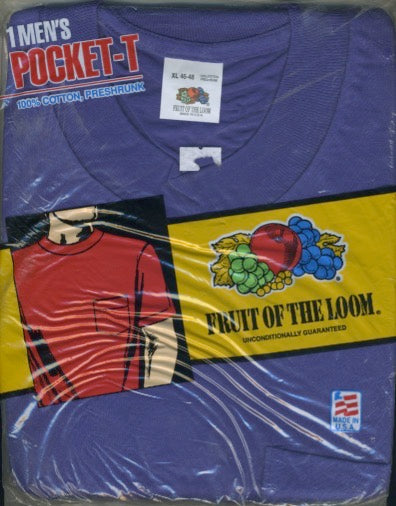 Vintage Men&#39;s Fruit Of The Loom Purple &quot;Pocket&quot; SEALED Tee-Shirt