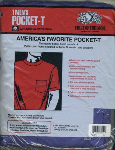 Vintage Men&#39;s Fruit Of The Loom Purple &quot;Pocket&quot; SEALED Tee-Shirt