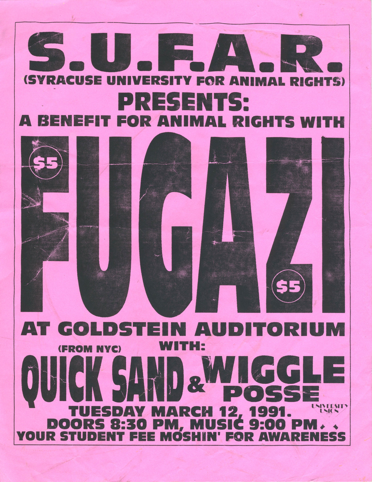 Vintage Fugazi Syracuse University For Animal Rights" '91 Flyer - jointcustodydc