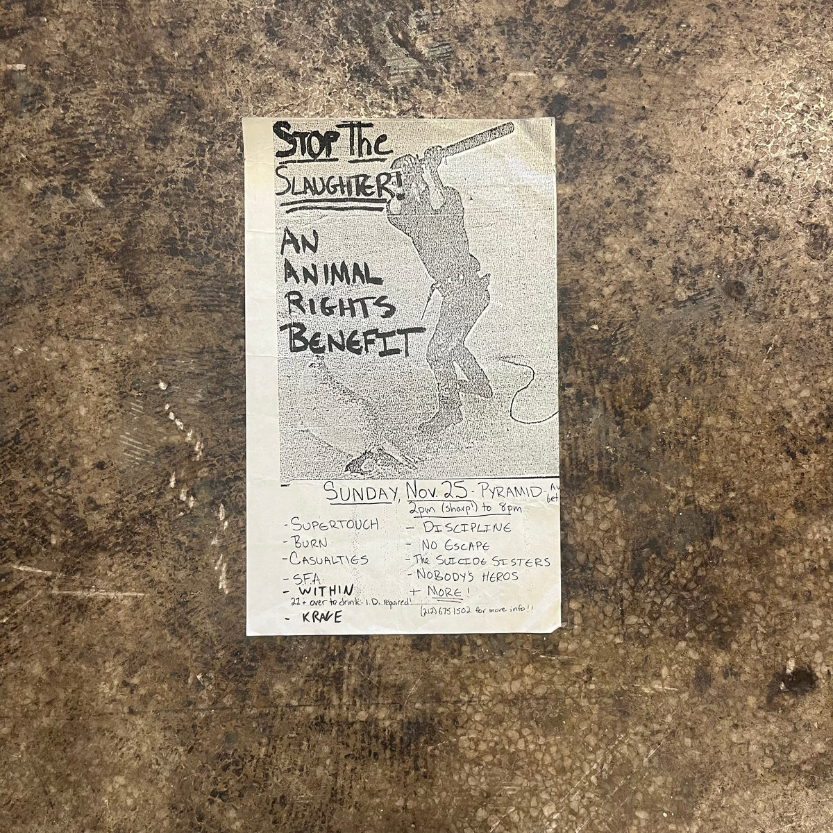 Vintage Stop The Slaughter! &quot;An Animal Rights Benefit&quot; Pyramid Club NYC Poster