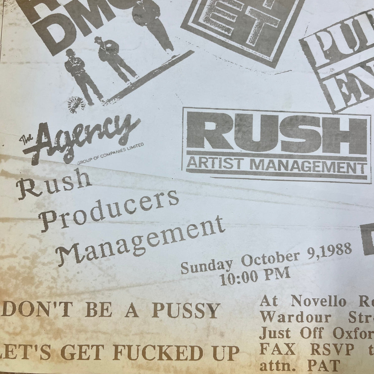 Vintage RUN DMC Stetasonic Public Enemy EPMD Derek B &quot;RUSH Artist Management&quot; Fax RSVP Flyer