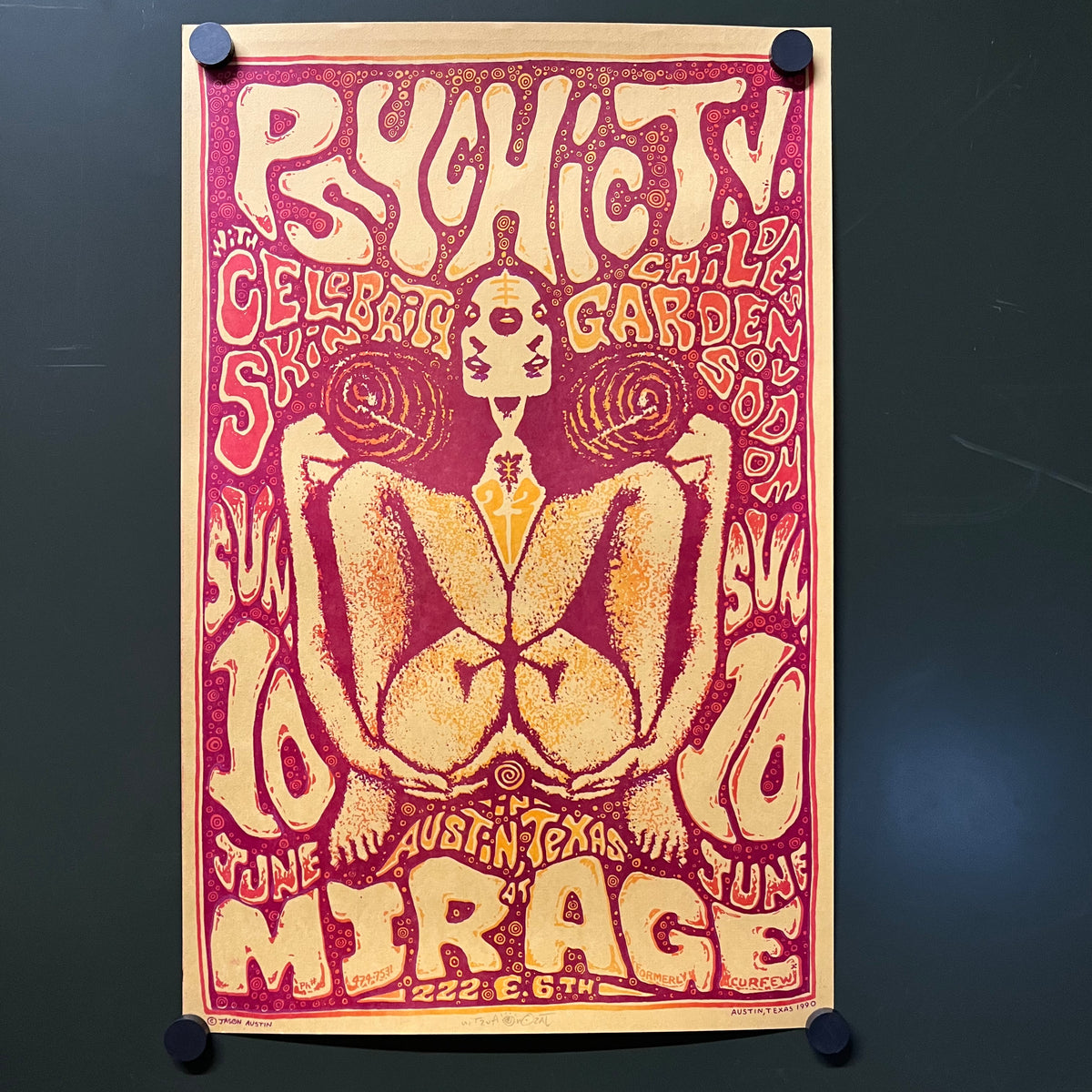 Vintage Psychic T.V. Austin, TX "Mirage" '90 Concert Poster