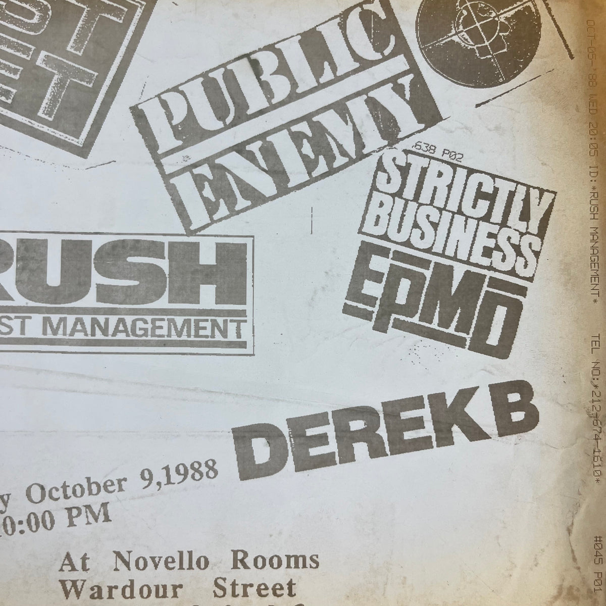 Vintage RUN DMC Stetasonic Public Enemy EPMD Derek B &quot;RUSH Artist Management&quot; Fax RSVP Flyer