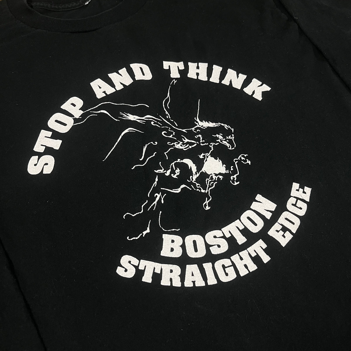 Vintage Stop And Think &quot;Boston Straight Edge&quot; Long Sleeve Shirt