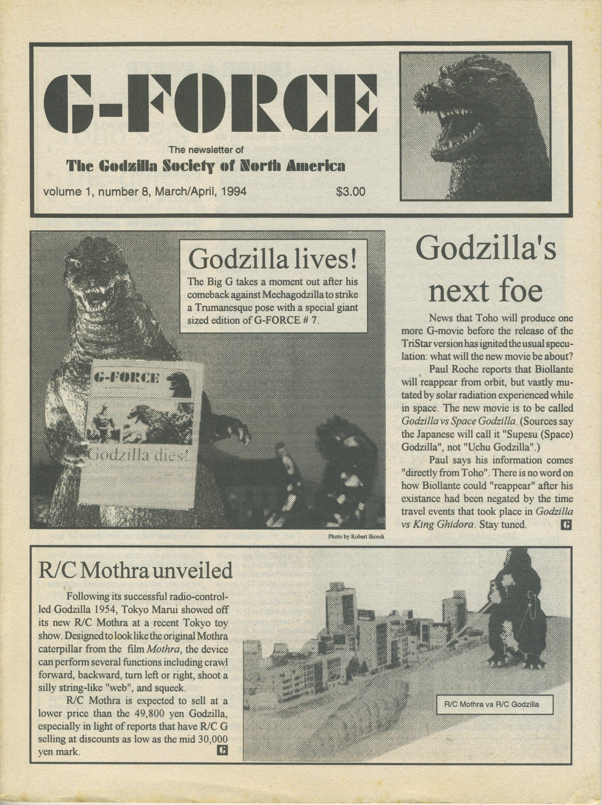 Vintage G-Force "Godzilla" Fanzine Vol. 1 Issue #8