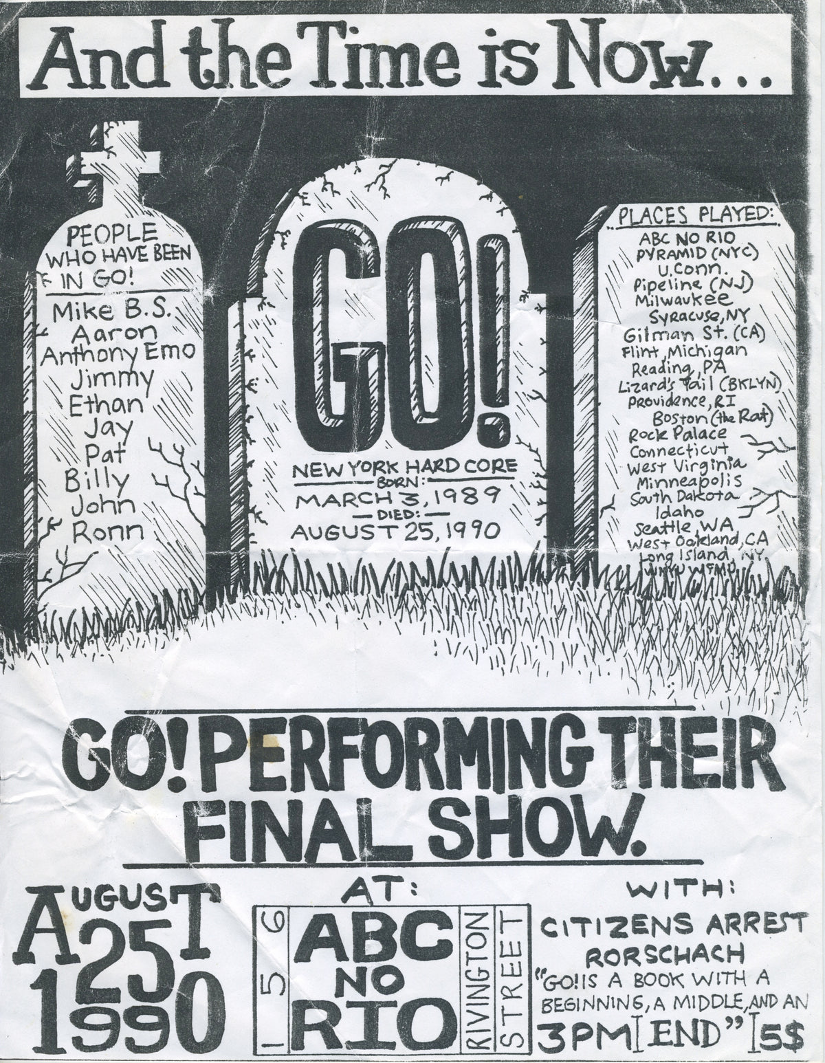 Vintage GO! Final Show &quot;ABC NO Rio&quot; Rorschach Citizens Arrest NYC Show Flyer