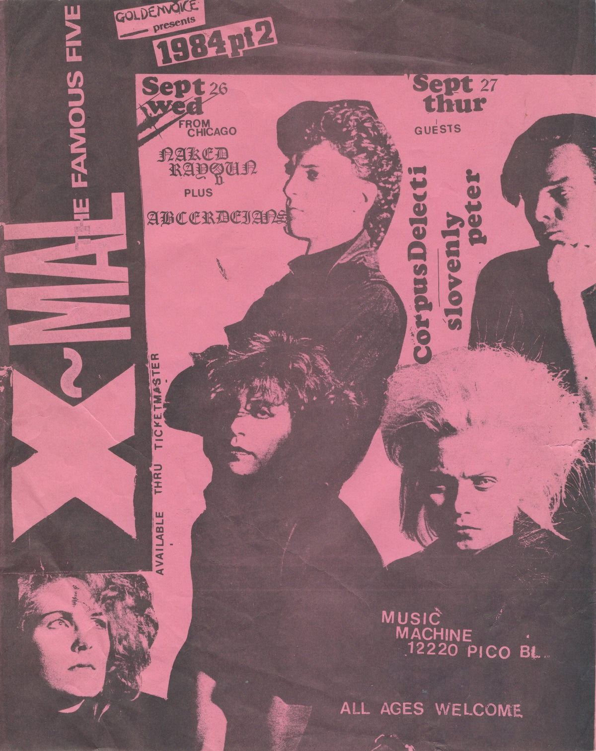 Vintage Goldenvoice Calendar "Xmal Deutschland & Naked Raygun" Flyer