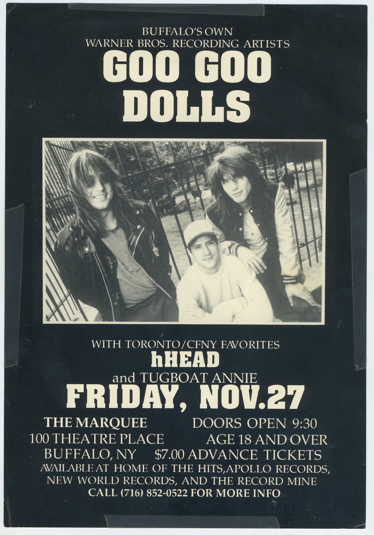 Vintage Goo Goo Dolls hHead Tugboat Annie "The Marquee" Buffalo, NY Show Flyer - jointcustodydc