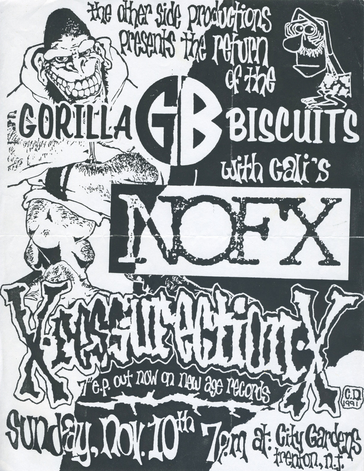 Vintage Gorilla Biscuits NOFX Resurrection "City Gardens" NJ Show Flyer - jointcustodydc