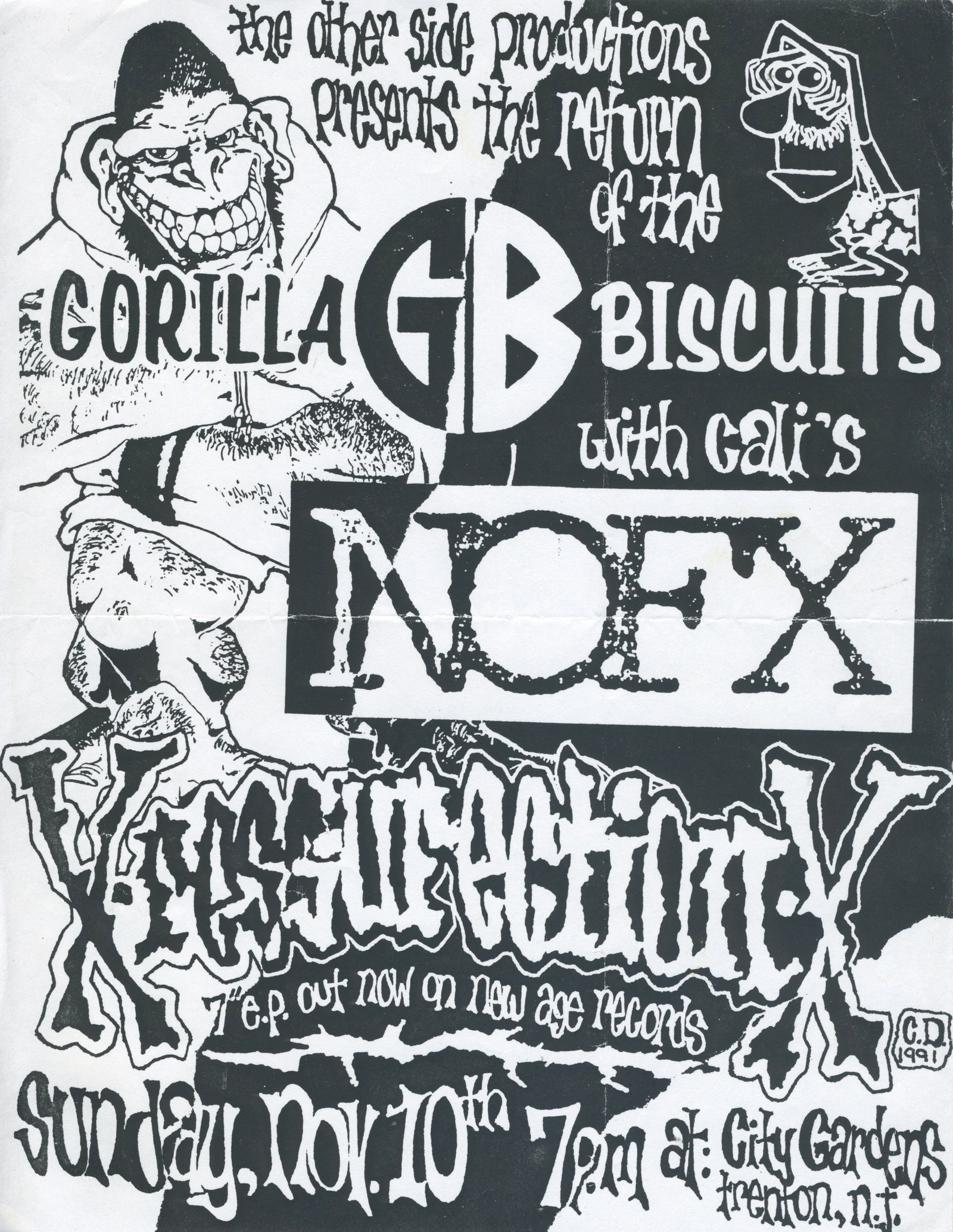 Vintage Gorilla Biscuits NOFX Resurrection "City Gardens" NJ Show Flyer - jointcustodydc