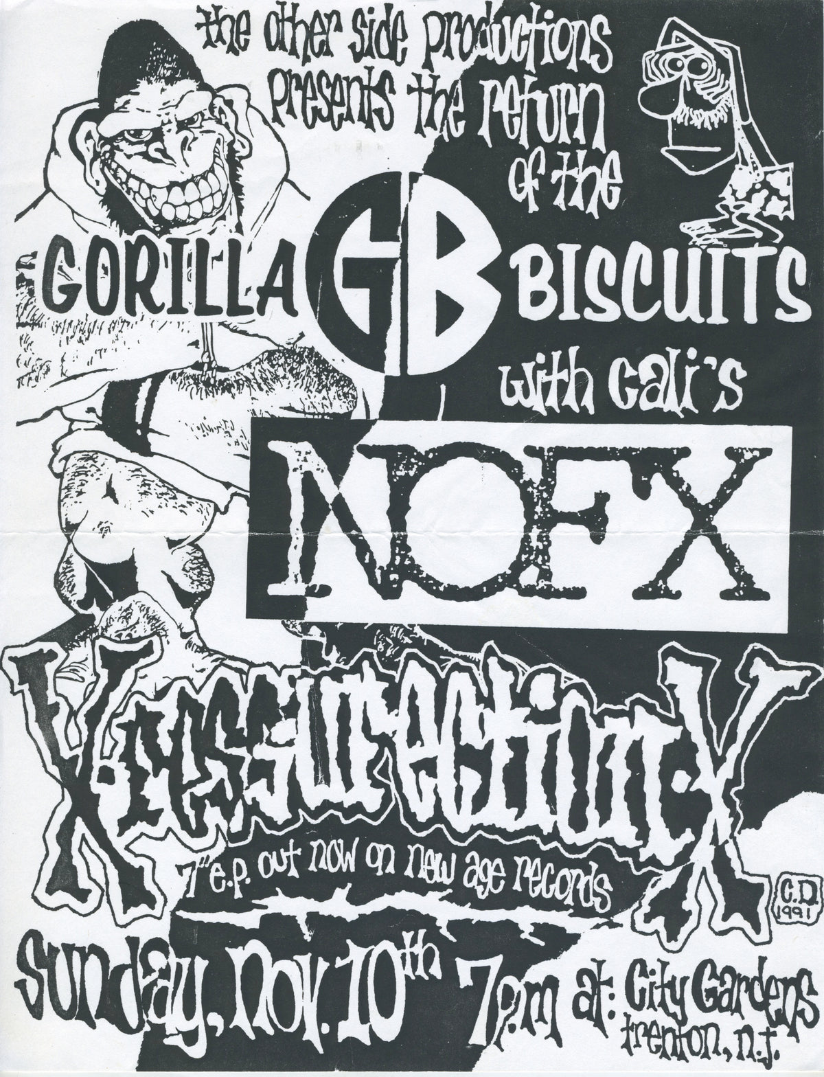 Vintage Gorilla Biscuits NOFX Resurrection &quot;City Gardens&quot; NJ Show Flyer