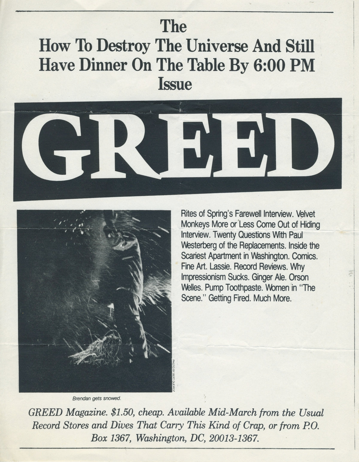 Vintage GREED Fanzine Issue #1 Promotional Flyer - jointcustodydc
