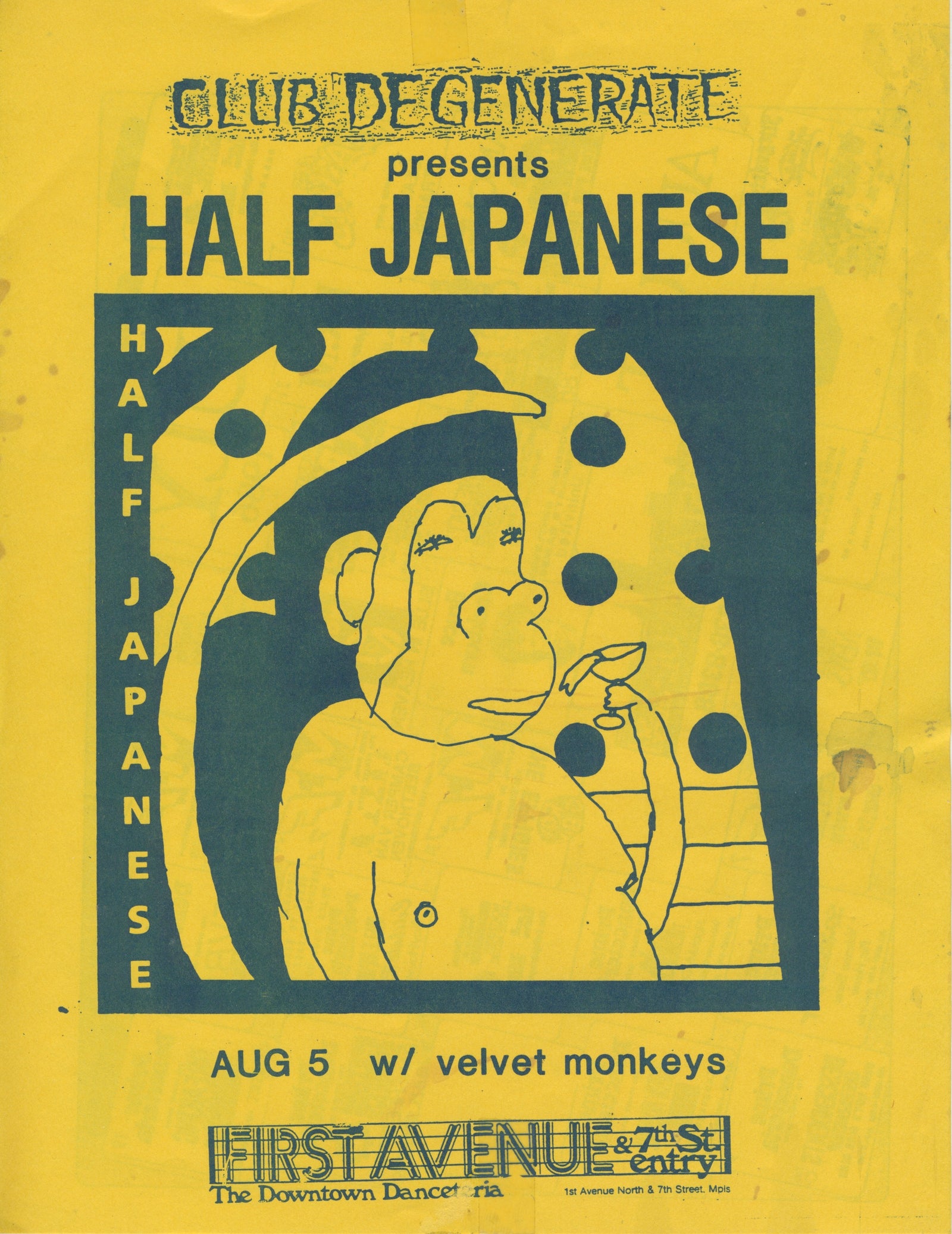 Vintage Half Japanese Velvet Monkeys "Danceteria" 2-Sided Show Flyer - jointcustodydc