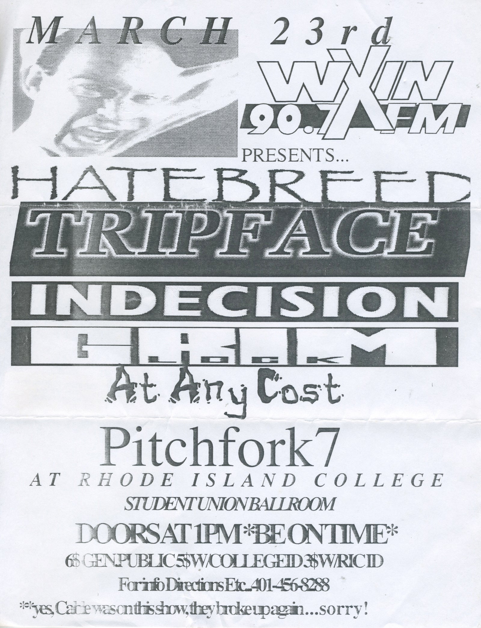 Vintage Hatebreed Tripface Indecision Grimlock At Any Cost Pitchfork 7 "Rhode Island College" Hardcore Flyer - jointcustodydc