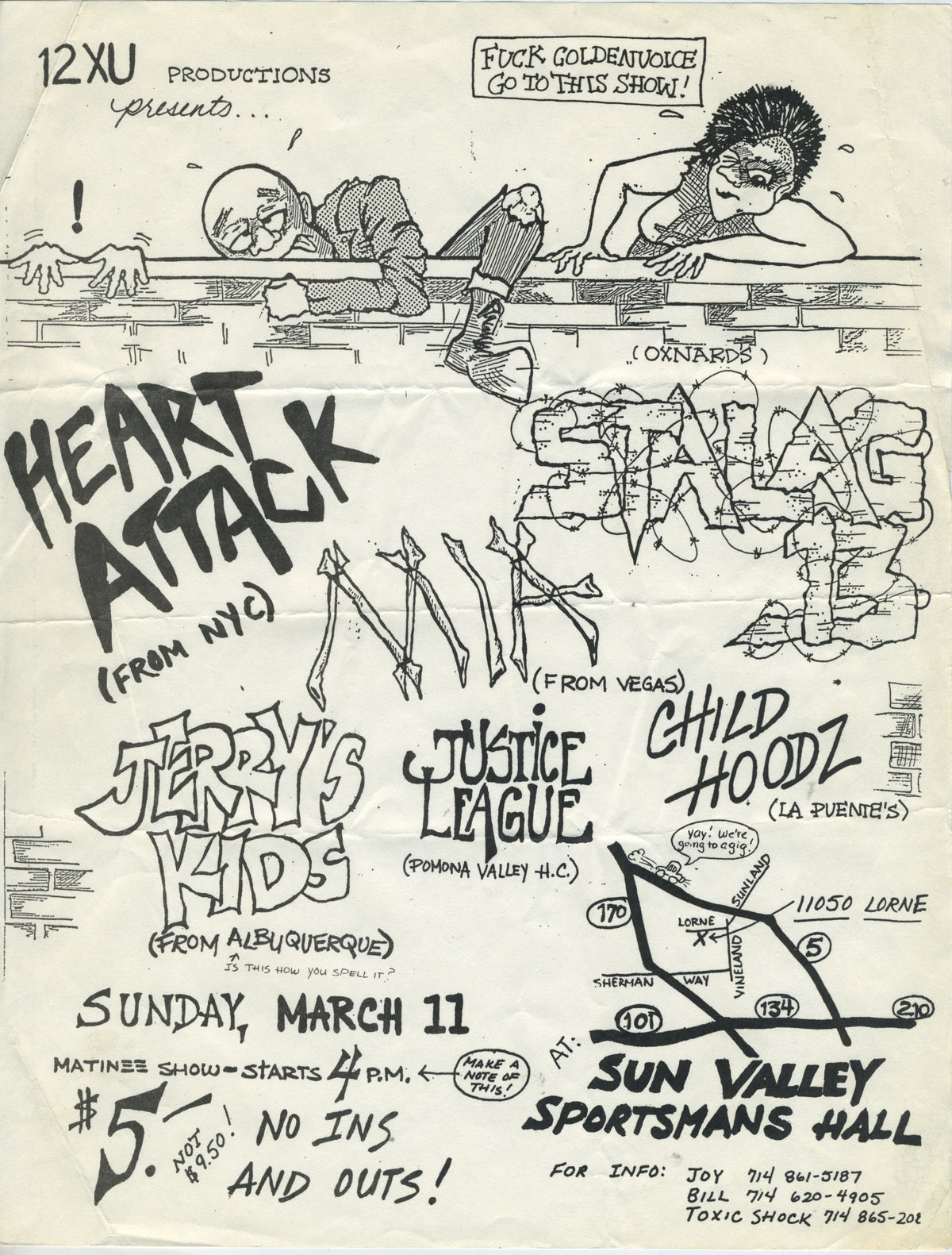 Vintage 12XU Presents Heart Attack Stalag 13 MIA Jerry's Kids Justice League & Child Hoodz "Sun Valley Sportsman's Hall" Flyer - jointcustodydc