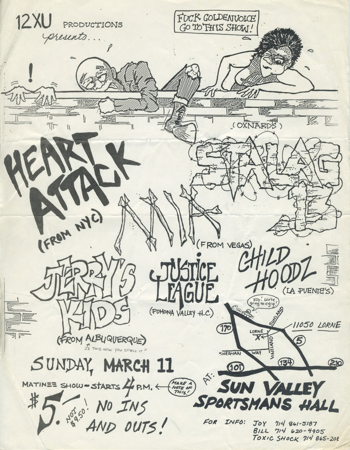 Vintage Heart Attack Stalag 13 MIA Jerry&#39;s Kidz Justice League Child Hoods &quot;Sun Valley Sportsman Hall&quot; Show Flyer