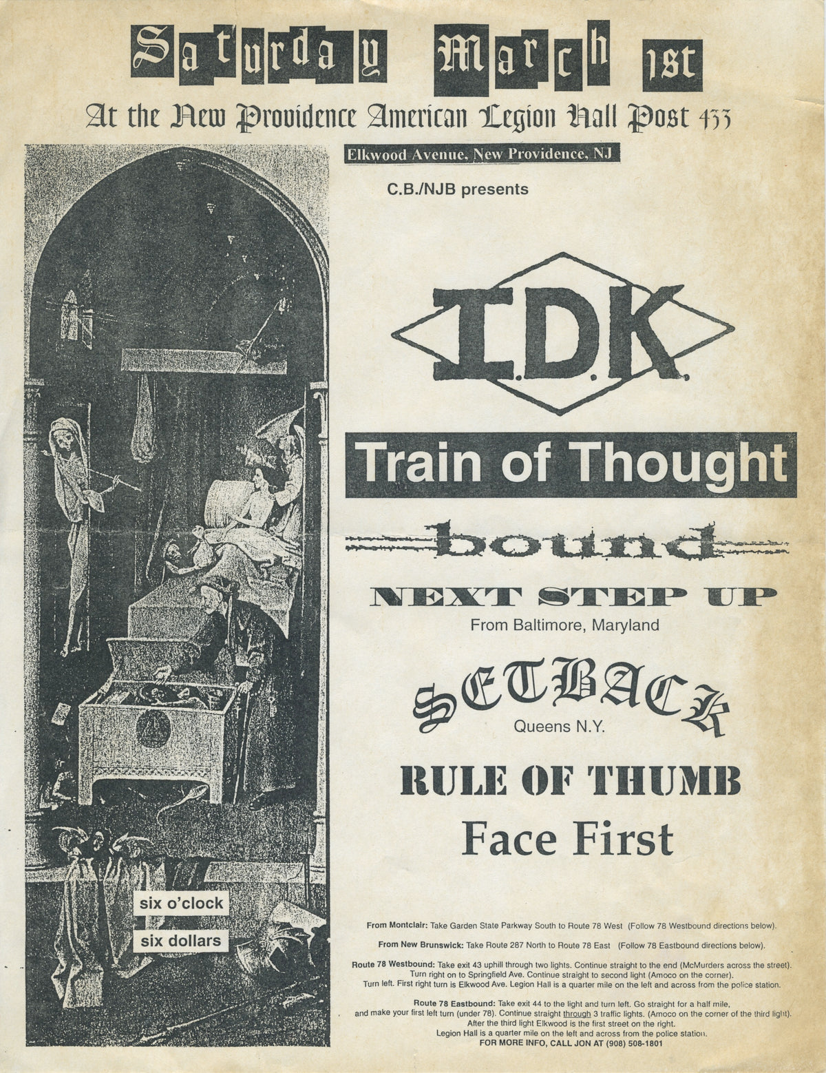 Vintage I.D.K. Train Of Thought Bound Next Step Up Setback Rule Of Thumb Face First &quot; New Providence, NJ Show Flyer