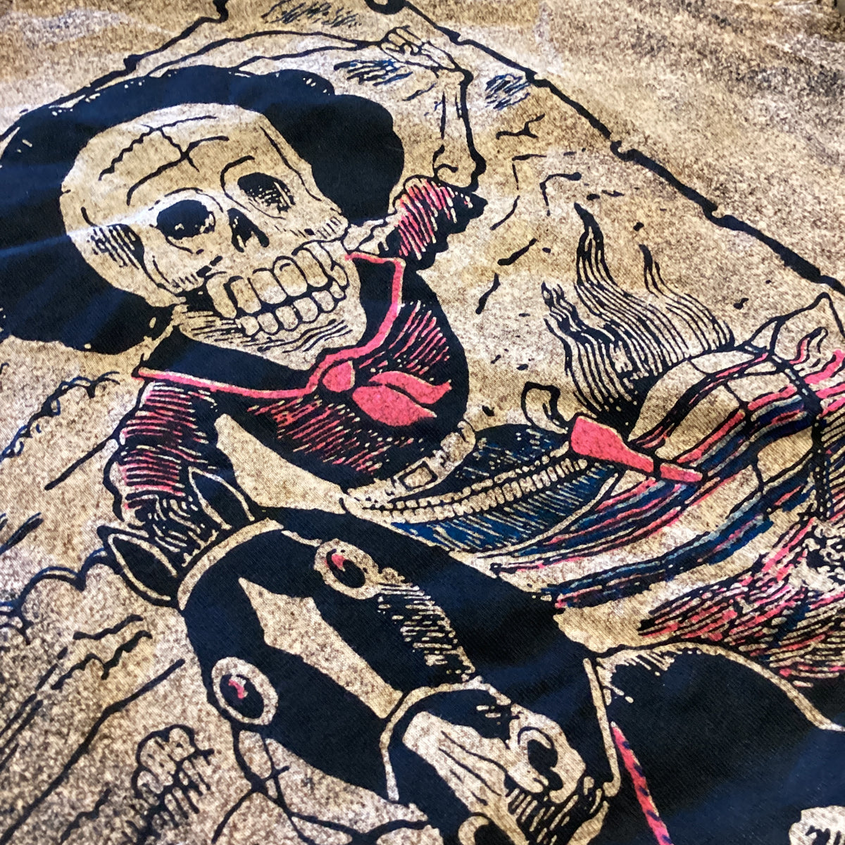 Vintage Jose Guadalupe Posada "Day Of The Dead" Bleach Splatter T-Shirt - jointcustodydc