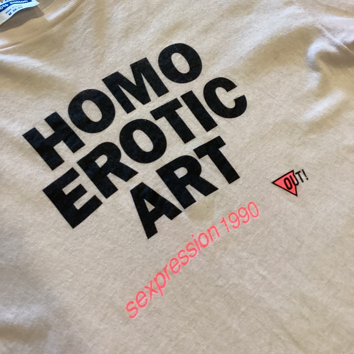 Vintage OUT! &quot;Homo Erotic Art&quot; Sexpression &#39;90 Light Pink T-Shirt