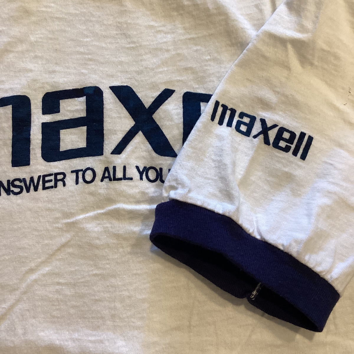 Vintage Maxell &quot;The Answer To All Your Tape Needs&quot; Downtown Oshkosh Ringer Shirt