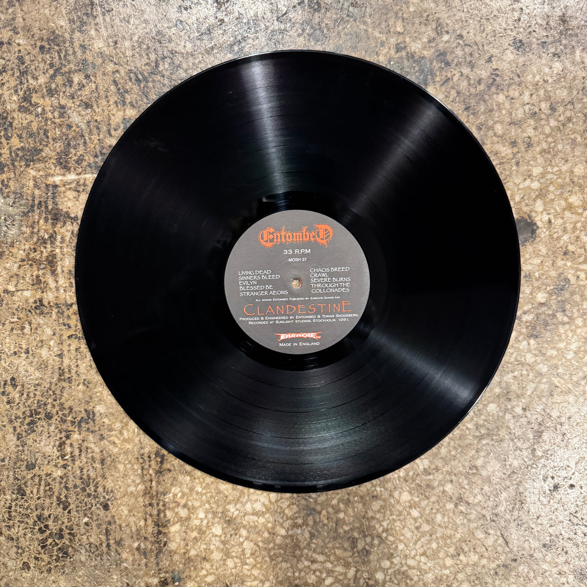 Vintage Entombed "Clandestine" Earache UK LP