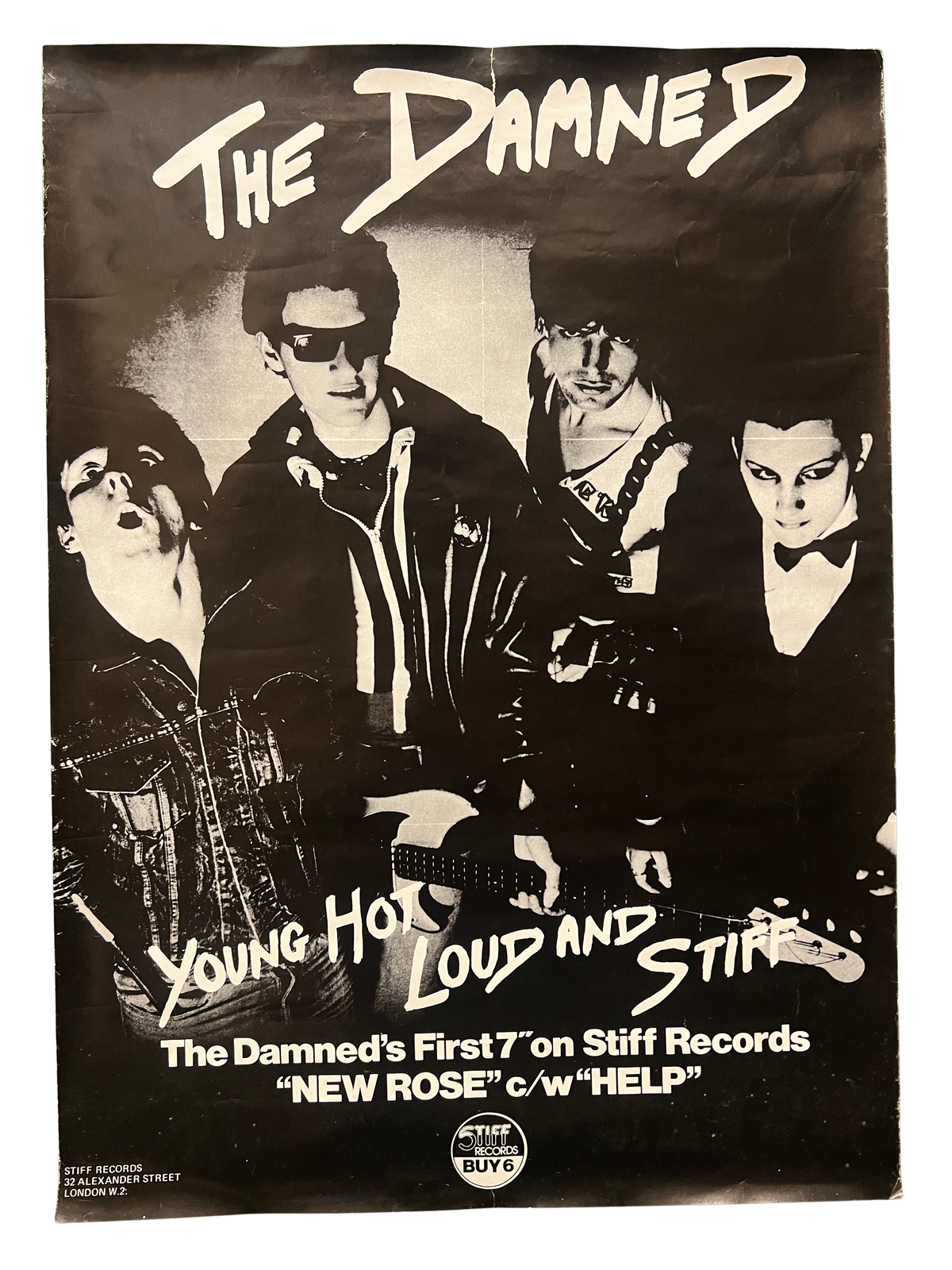 Vintage The Damned &quot;New Rose b/w Help&quot; Poster