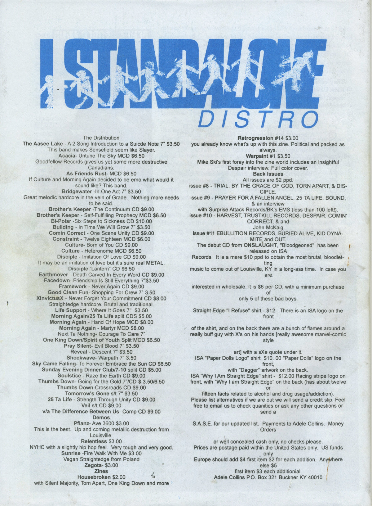 Vintage I Stand Alone "A Louisville Publication" '90s Hardcore Fanzine Issue #11