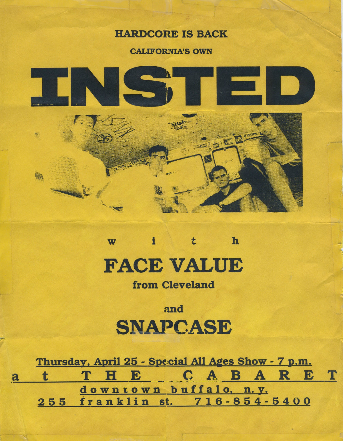 Vintage Instead Face Value Snapcase &quot;The Cabaret&quot; Buffalo, NY Show Flyer