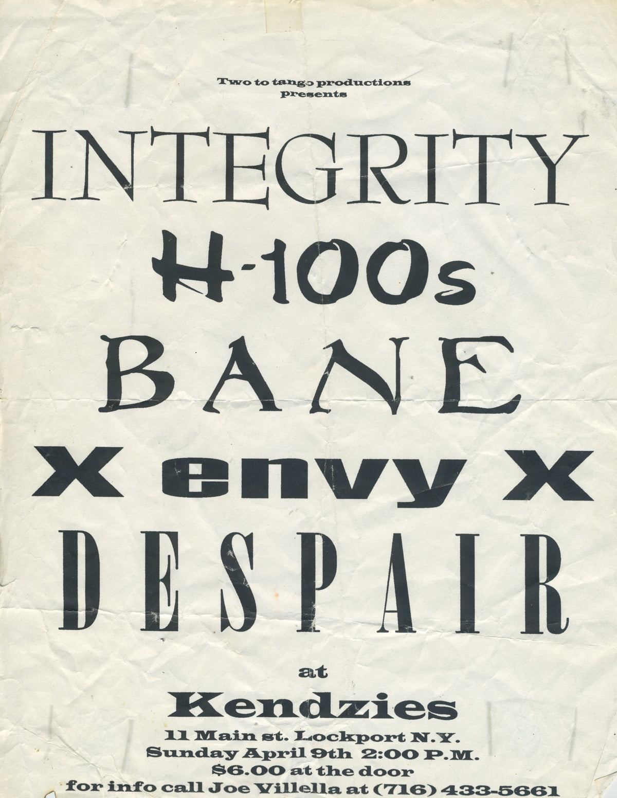 Vintage Integrity H-100s Bane XEnvyX Despair "Kenzie's" Lockport, NY Flyer - jointcustodydc