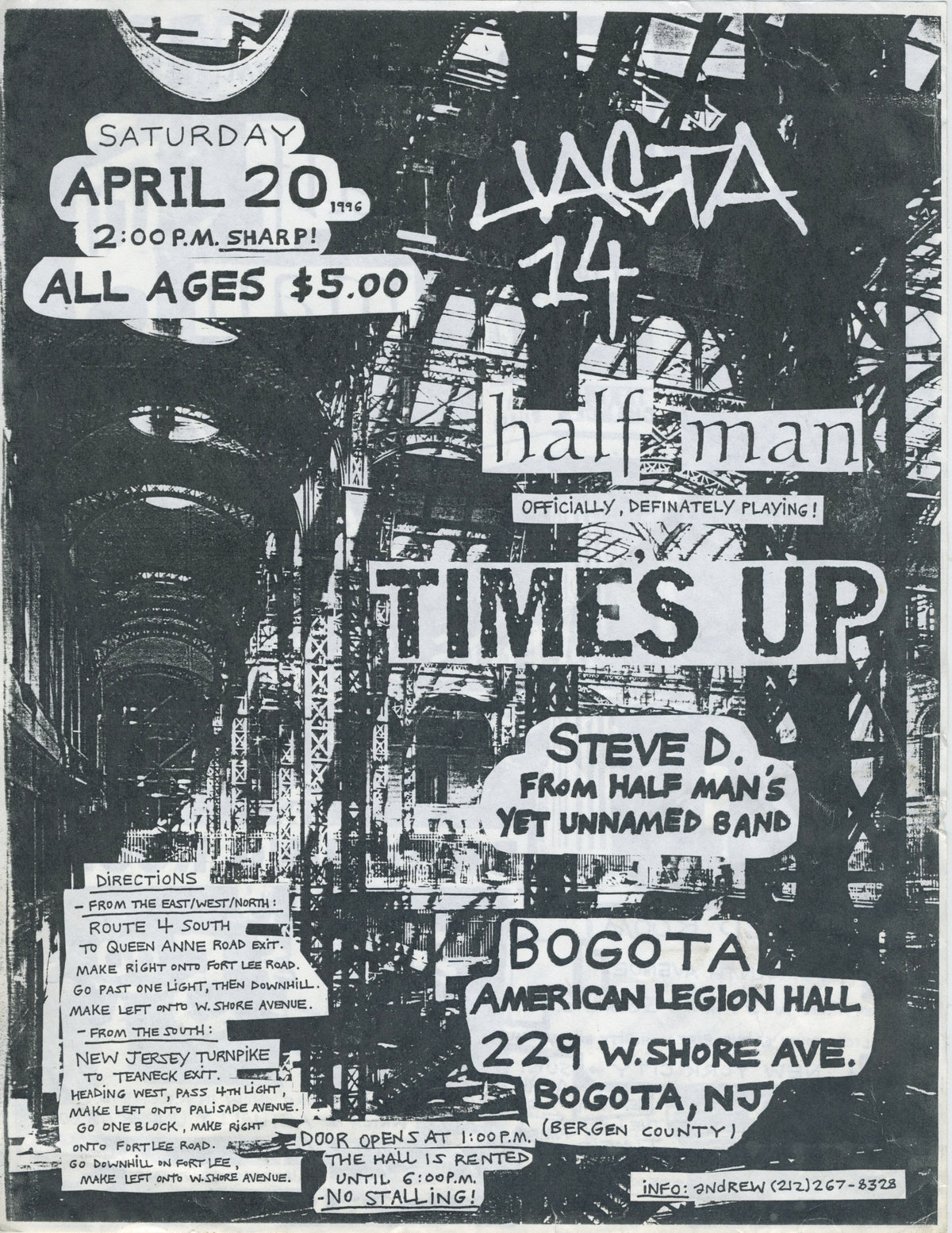 Vintage Jasta 14 Half Man Time&#39;s Up Atlas Shrugged &quot;NY/NJ&quot; Double-Sided Show Flyer