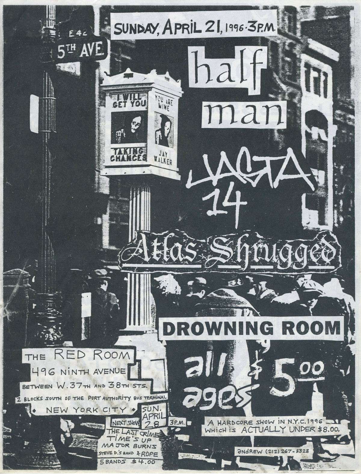 Vintage Jasta 14 Half Man Time&#39;s Up Atlas Shrugged &quot;NY/NJ&quot; Double-Sided Show Flyer