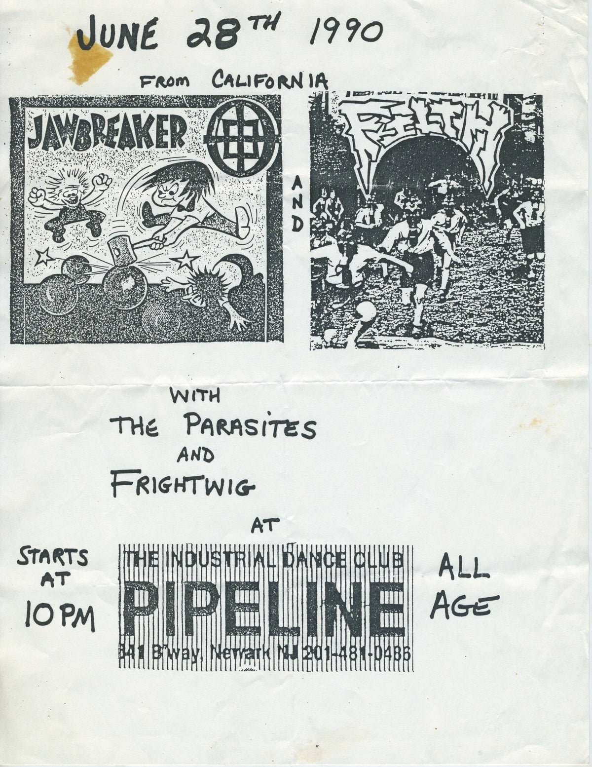 Vintage Jawbreaker &amp; Filth &quot;Pipeline&quot; Newark, NJ Show Flyer