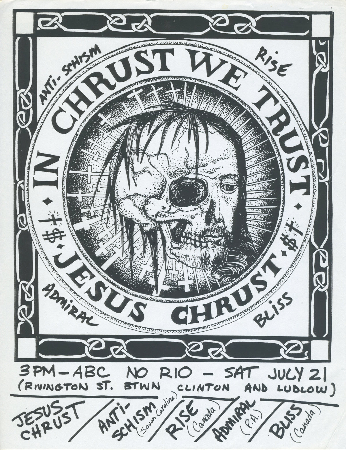 Vintage Jesus Chrust Anti-Schism Rise Admiral Bliss "ABC No Rio" NYC Show Flyer