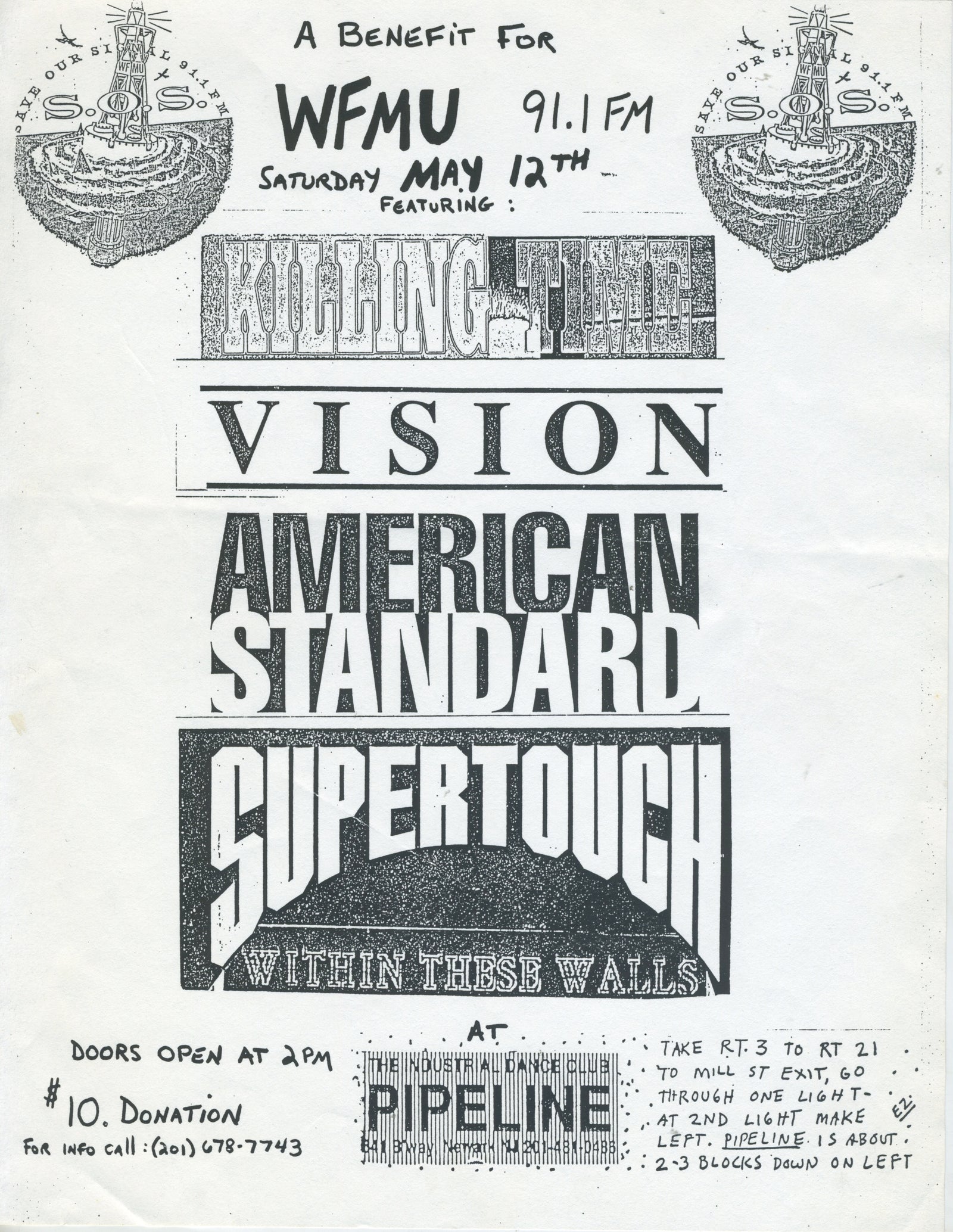Vintage Killing Time Vision American Standard Supertouch Within These Walls "WFMU Benefit" Pipeline, NJ Hardcore Flyer - jointcustodydc