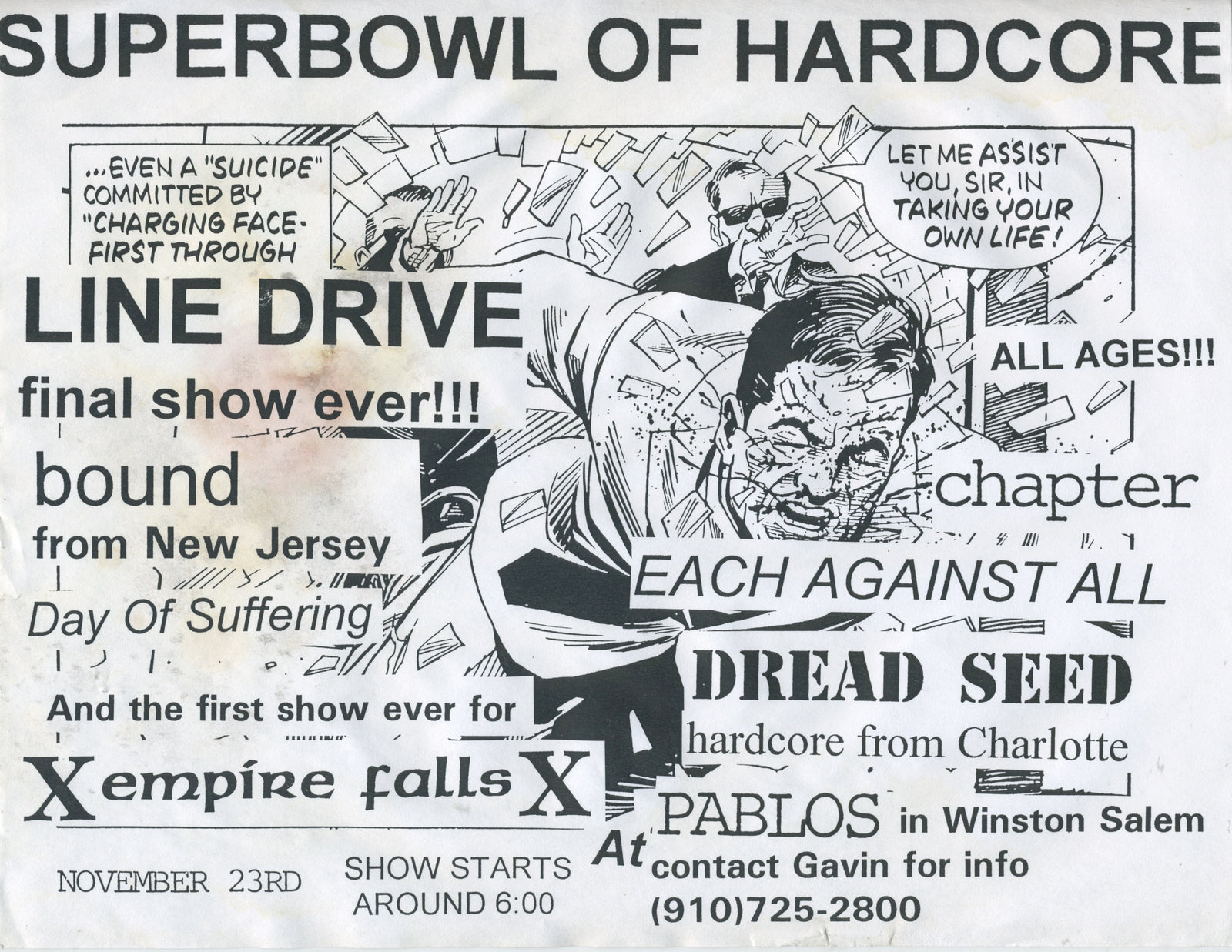 Vintage Line Drive Bound Day Of Suffering Empire Falls "Superbowl Of Hardcore" Flyer - jointcustodydc