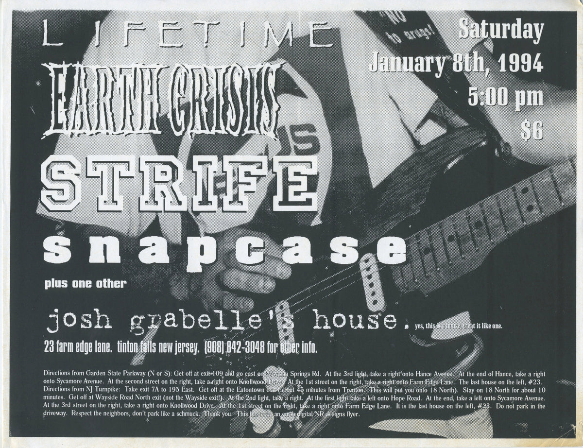 Vintage Lifetime Earth Crisis Strife &quot;Josh Grabelle&#39;s House&quot; Hardcore Show Flyer