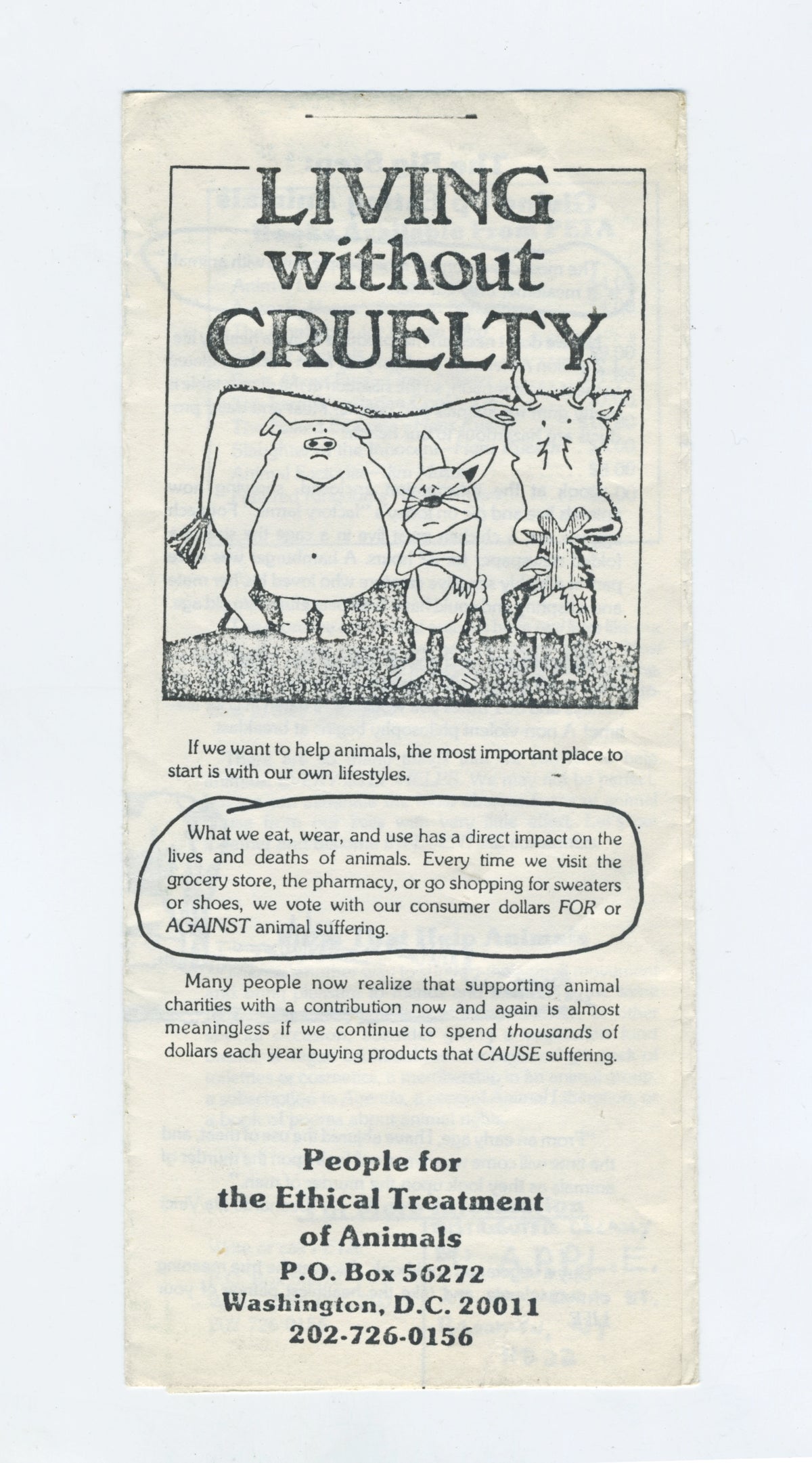 Vintage PETA Living Without Cruelty &quot;A.P.P.L.E.&quot; NYC Menu Style Pamphlet