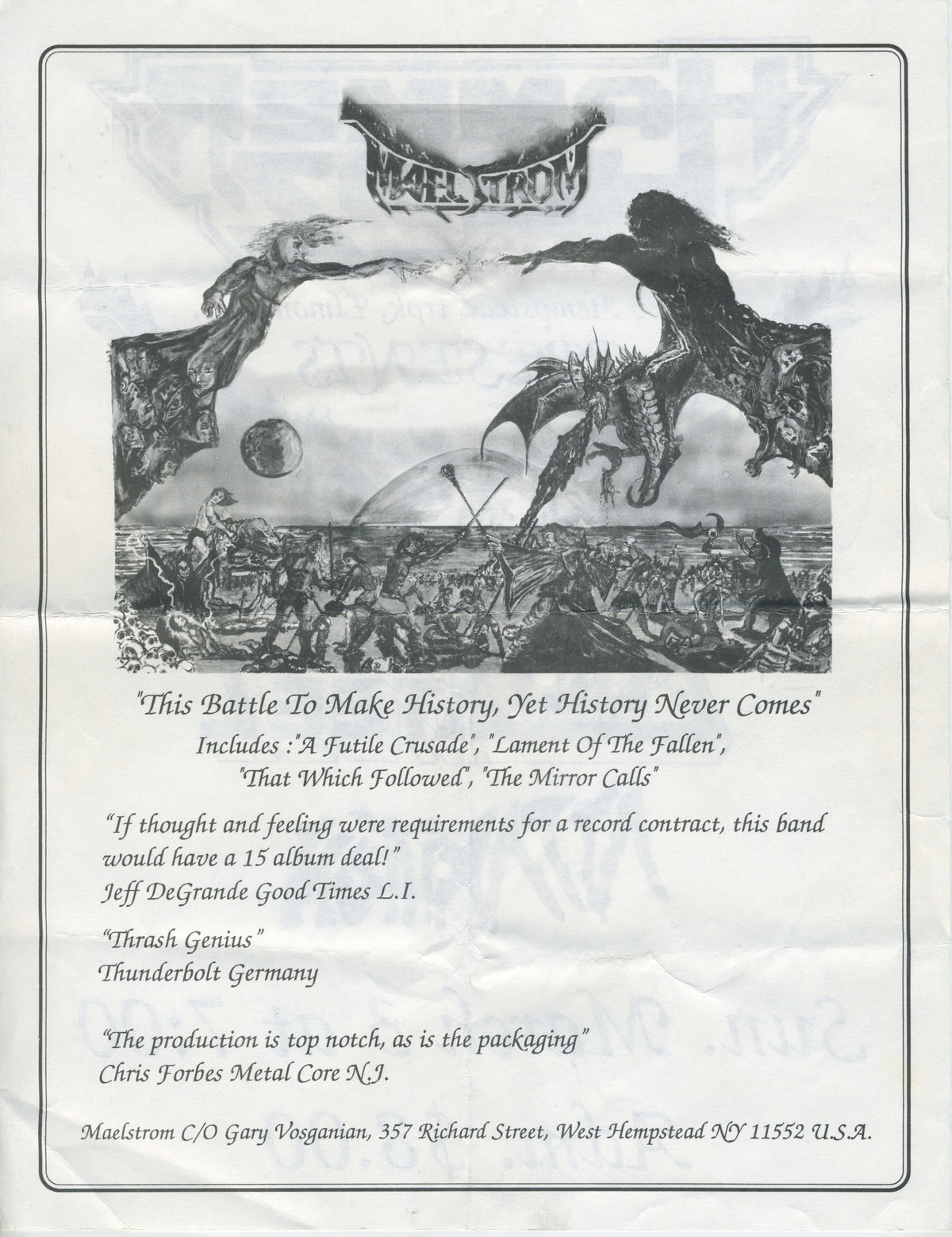 Vintage Maelstrom Cold Steel Apparition &quot;Hammer Hedz Presents&quot; Elmont, L.I. Show Flyer