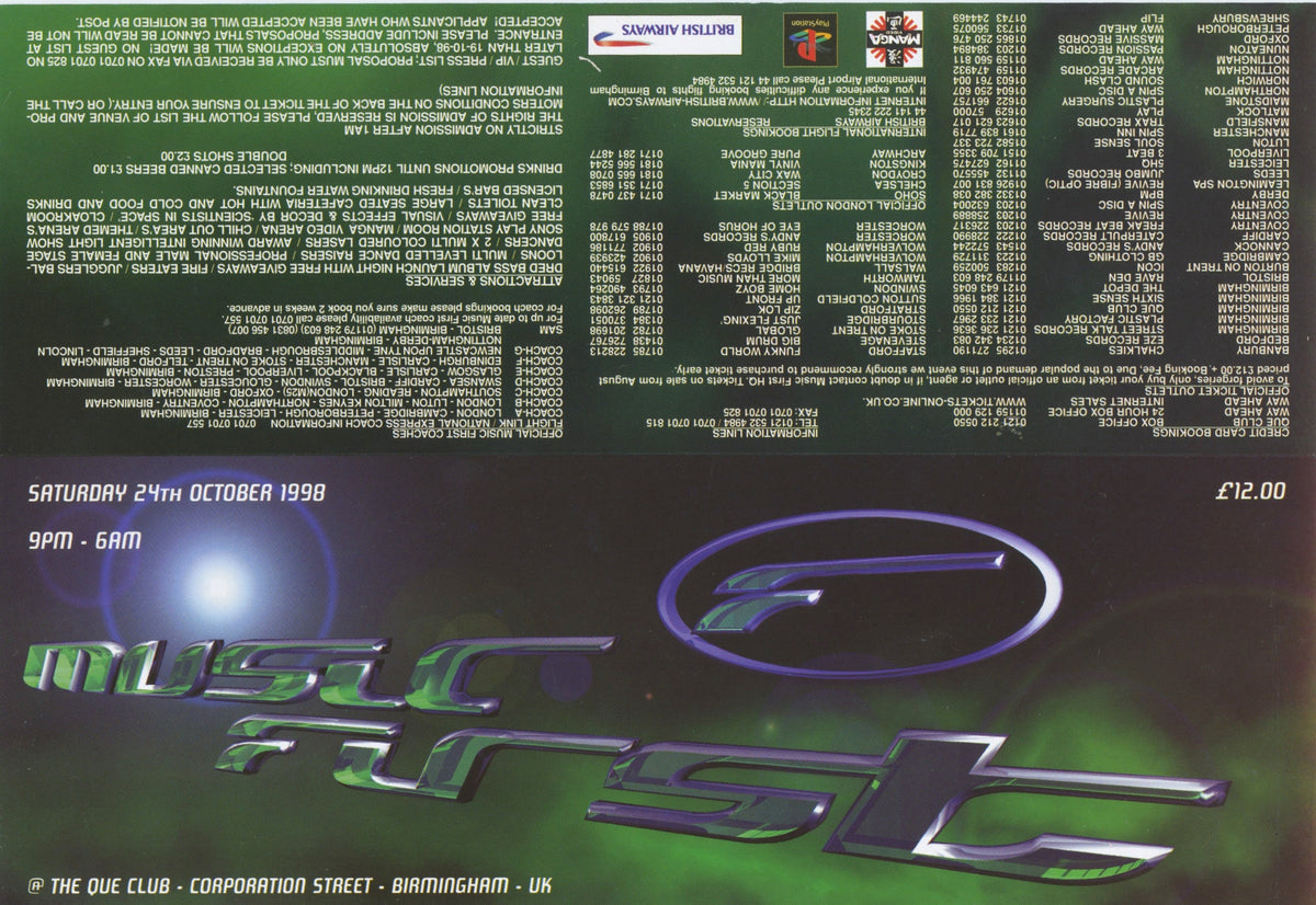 Vintage Music First &#39;98 Birmingham UK &quot;Dance Music&quot; Kemistry &amp; Storm Flyer