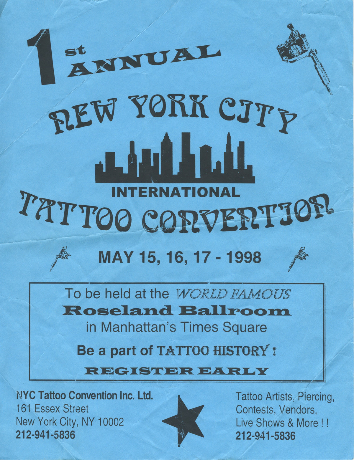 Vintage New York City Tattoo Convention &quot;Roseland Ballroom&quot; Flyer