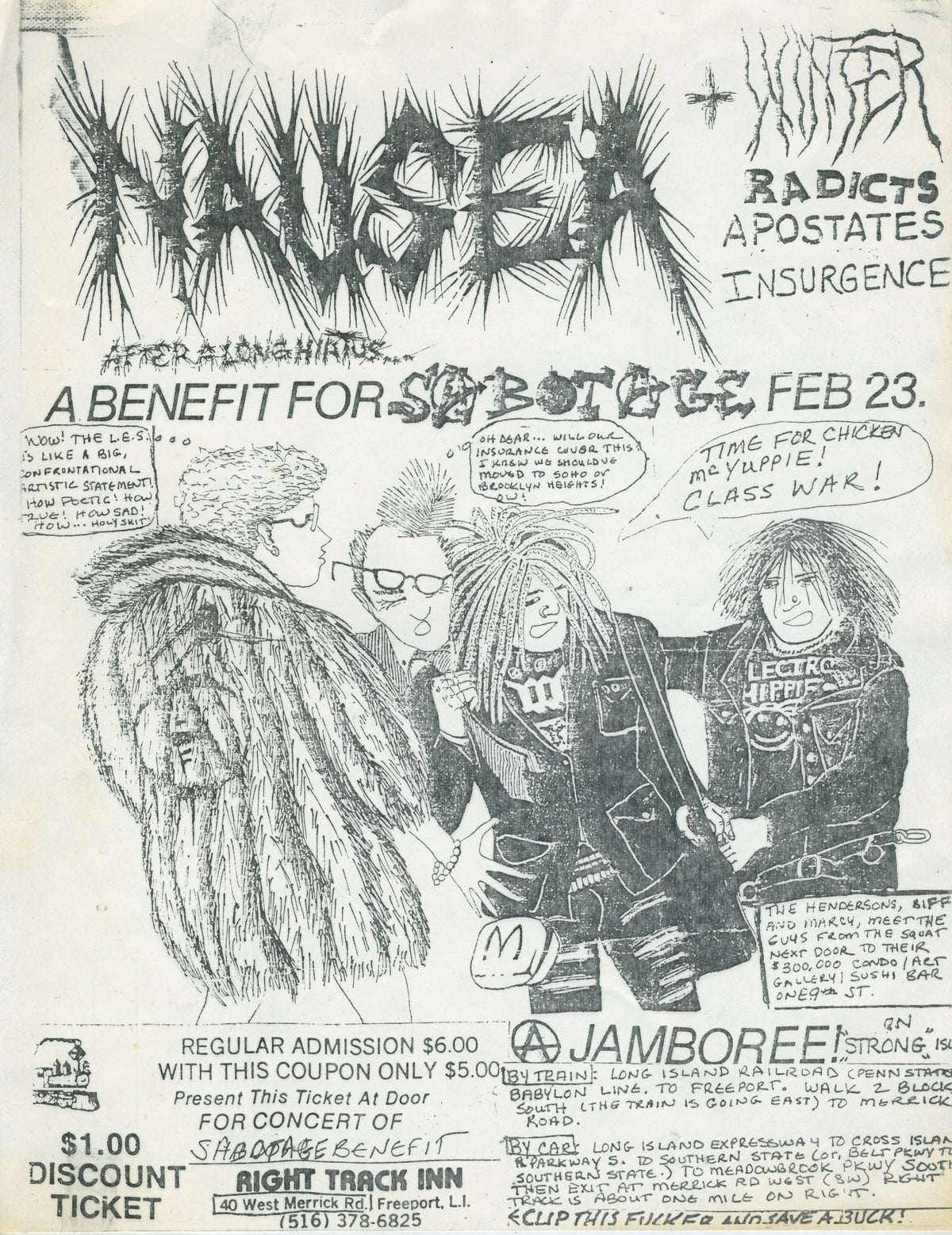 Vintage Nausea + Winter, Radicts, Apostates, & Insurgence "Right Track Inn" Sabotage Benefit Long Island, NY Show Flyer