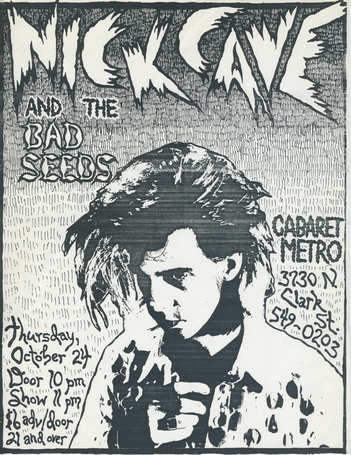 Vintage Nick Cave And The Bad Seeds "Cabaret Metro" Chicago Punk Flyer