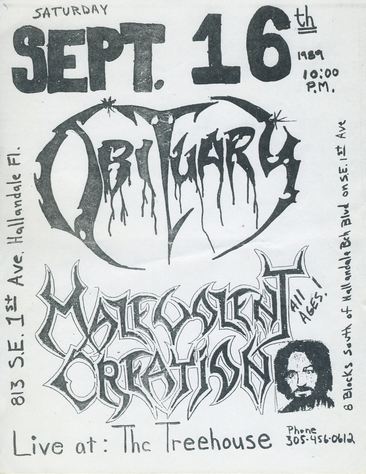 Vintage Obituary Malevolent Creation &quot;The Treehouse&quot; Show Flyer