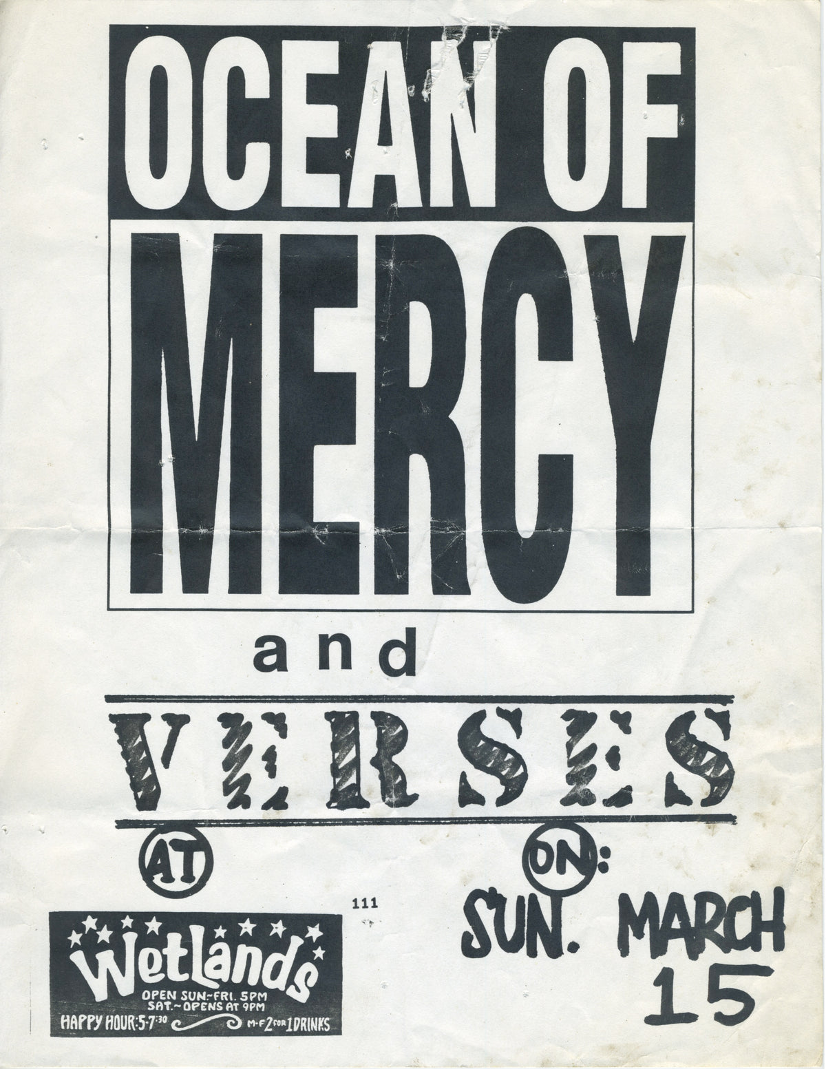 Vintage Ocean of Mercy & Verses "Wetlands" NYC Show Flyer