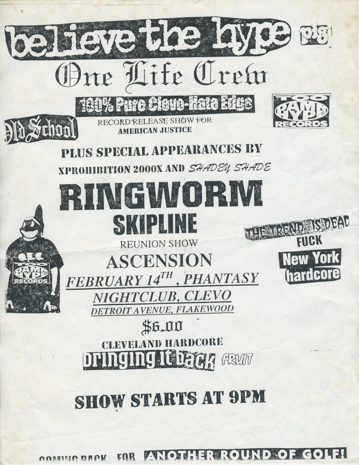 Vintage One Life Crew Ringworm SKIPLINE Ascension "American Justice" Record Release Show Flyer