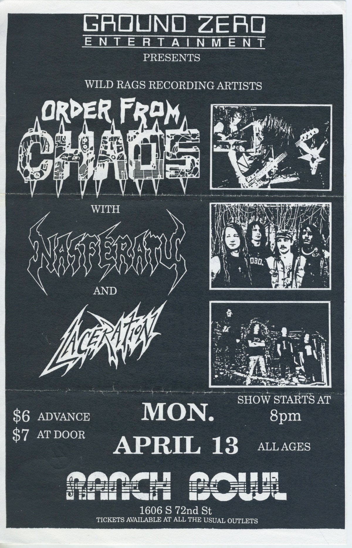 Vintage Order From Chaos Nasferatu Laceration &quot;Ranch Bowl&quot; Omaha Show Flyer